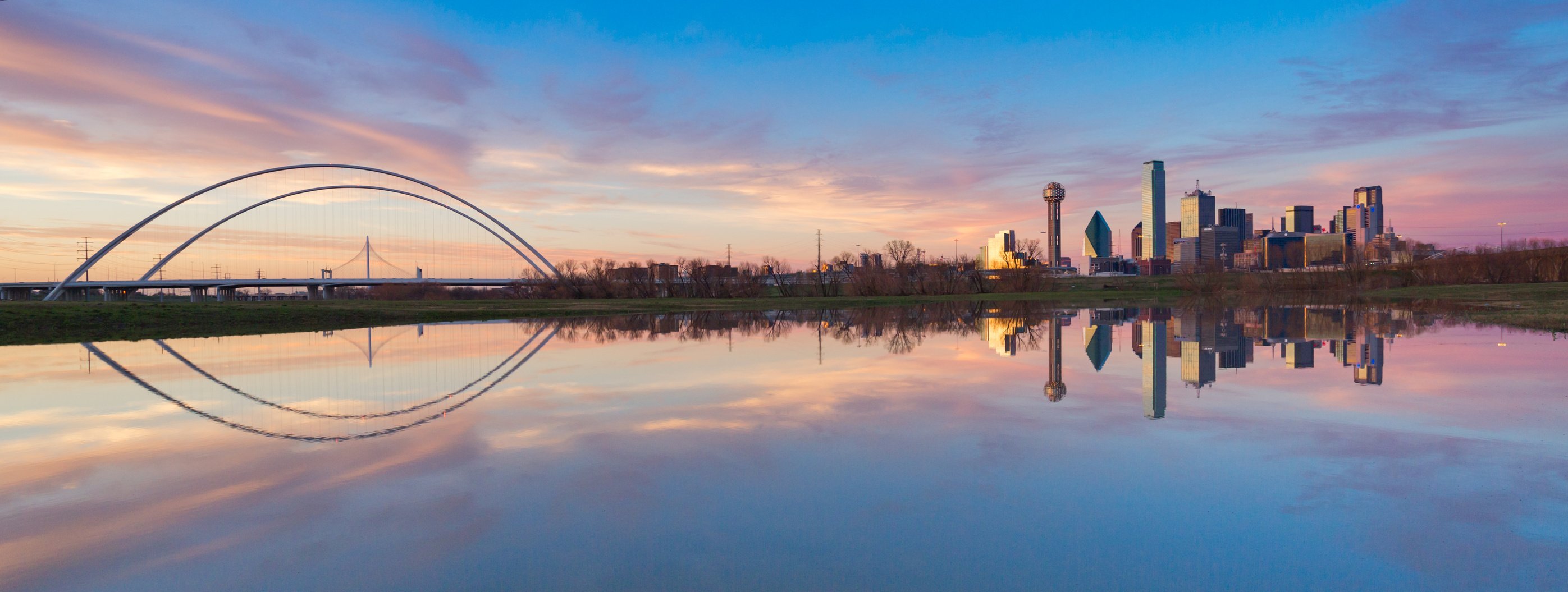 Dallas Skyline Reflection on Trinity River During Sunset, Dallas